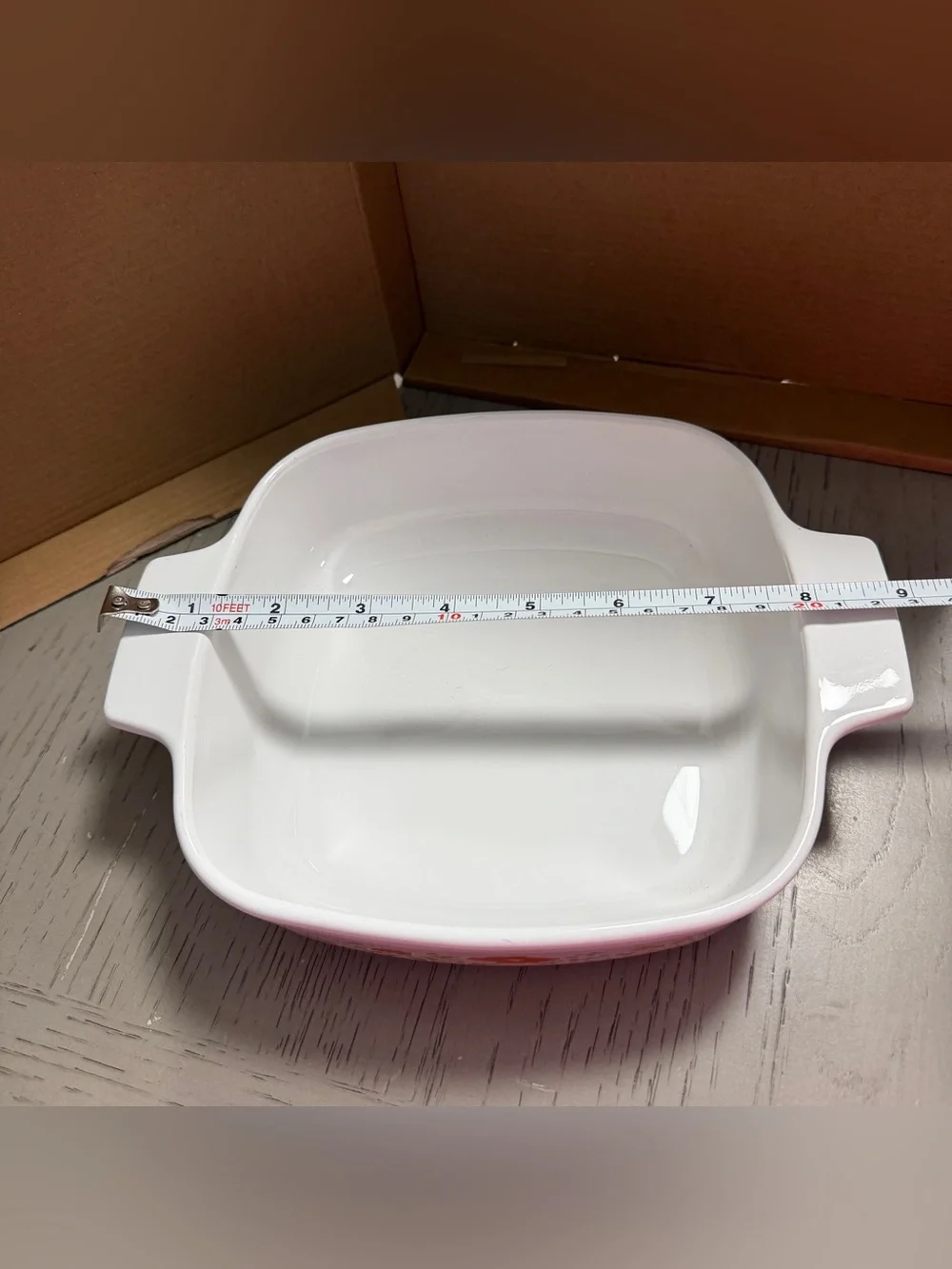 Corningware White Casserole Dish with Orange, Yellow and Green Floral Pattern